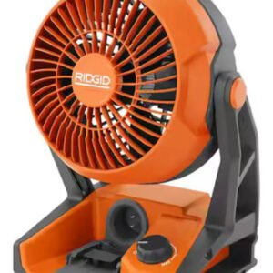 Ventilador Híbrido Ridgid De Mesa, Naranja, Con Batería Y 3 Aspas 19.05 Cm Negro Plástico